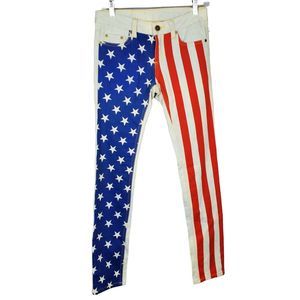 NWOT PLAYME Jeans Red White & Blue Striped Stars Skinny Jeans Patriotic Size 25